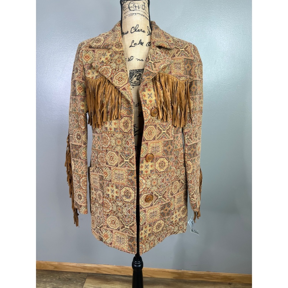 Vintage Tapestry fringe western blazer jacket size 10 southwest country rodeo